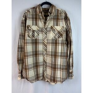 Knockout Mens 3X Plaid‎ Button Down Shirt Brown Tan Cotton Long Sleeve 1857